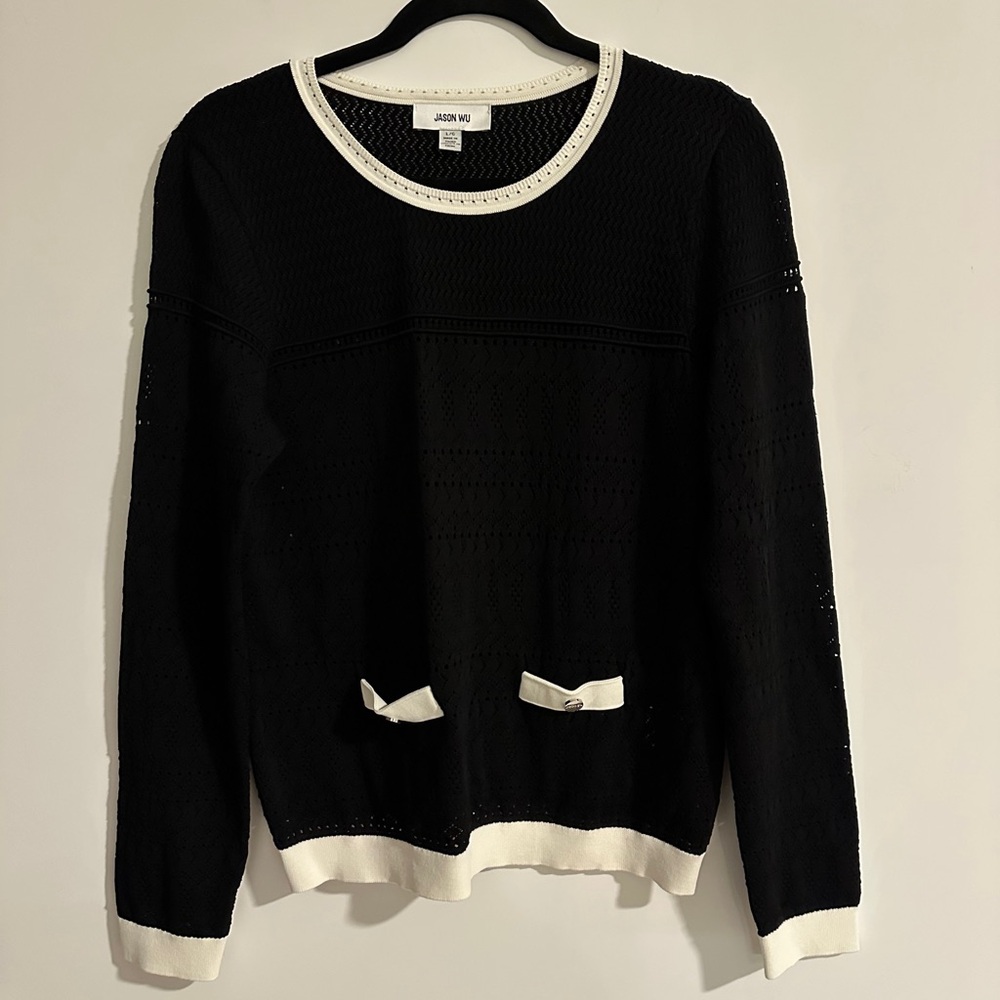 Jason Wu Black and White Crew Neck Sweater